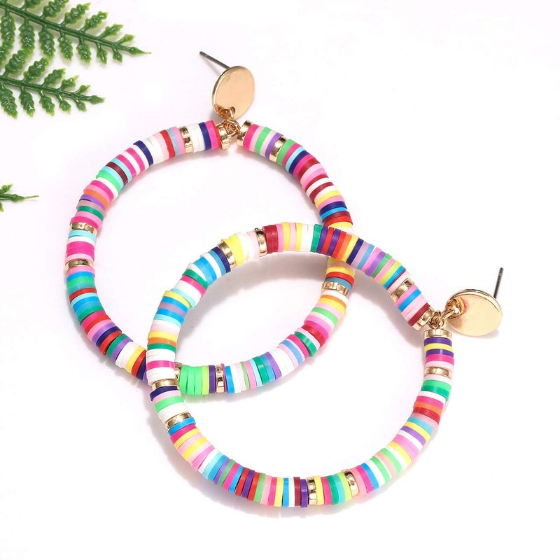 MOLOCH Surfer Heishi Earrings Rainbow Colorful African Vinyl Disc Beaded Drop Dangle Stud Earrings Fun Summer Tribal Jewelry(colourful) - Image 5